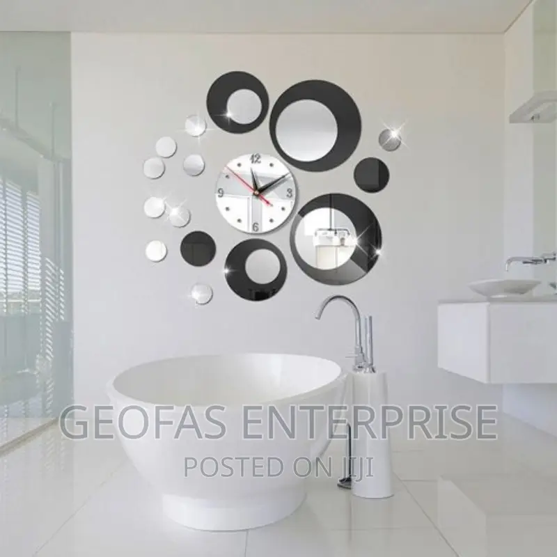 Silver Circle 3D Crystal Mirror Wall Clock Wall Sticker