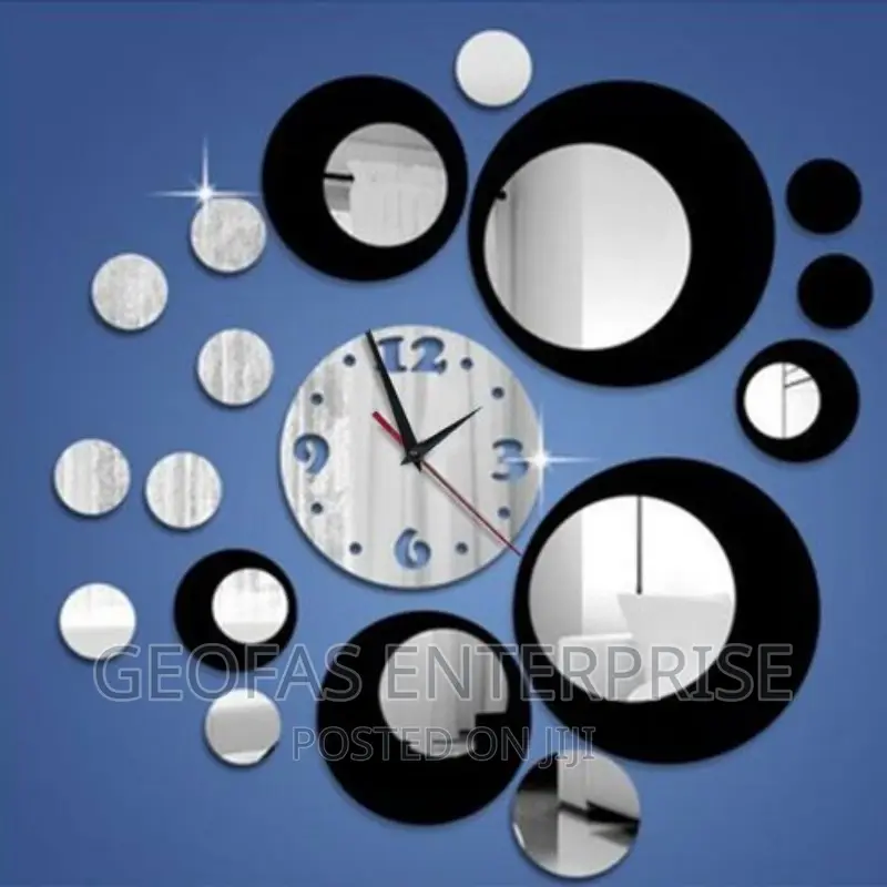 Silver Circle 3D Crystal Mirror Wall Clock Wall Sticker