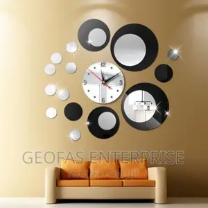 Silver Circle 3D Crystal Mirror Wall Clock Wall Sticker