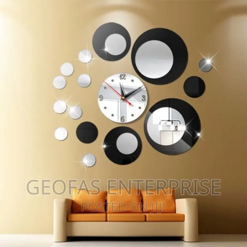 Silver Circle 3D Crystal Mirror Wall Clock Wall Sticker