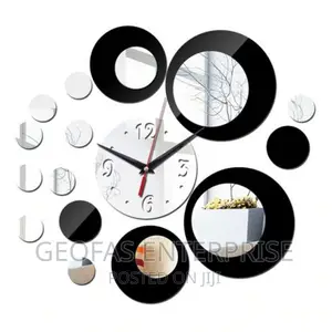 Silver Circle 3D Crystal Mirror Wall Clock Wall Sticker