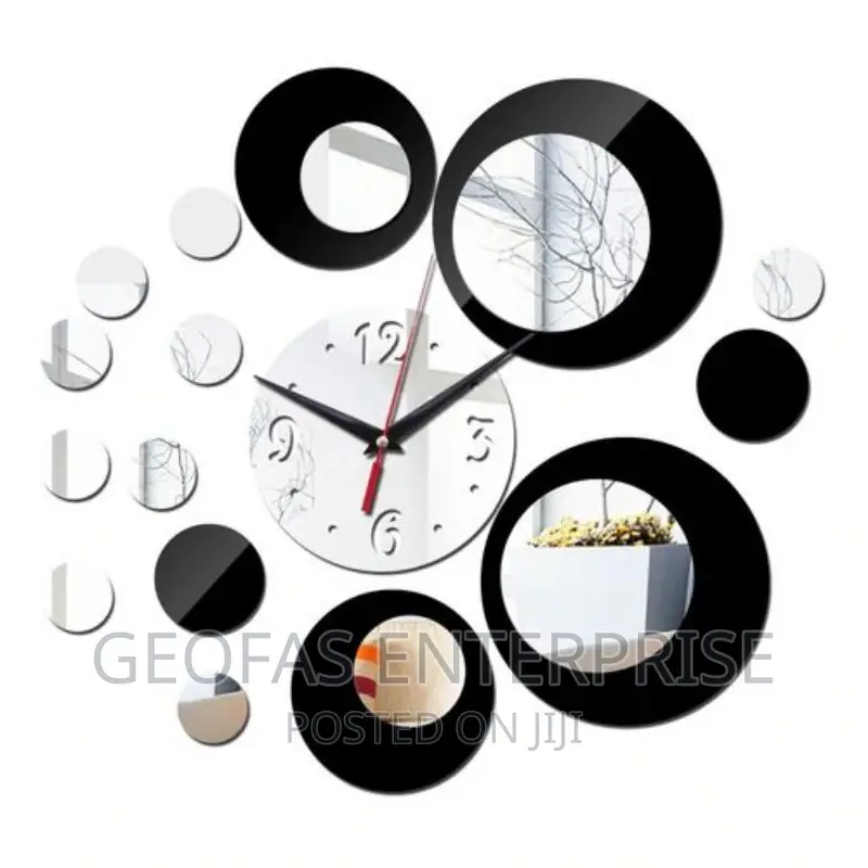 Silver Circle 3D Crystal Mirror Wall Clock Wall Sticker