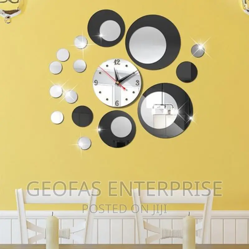 Silver Circle 3D Crystal Mirror Wall Clock Wall Sticker