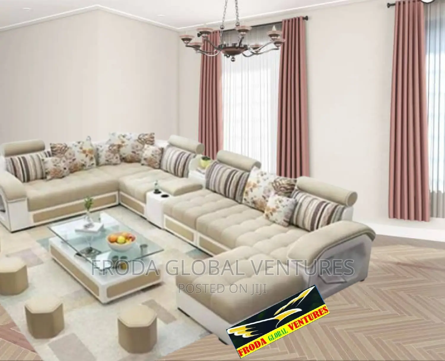 9 Seaters Couch. U-Shape Sofa Chairs With Table and Stools