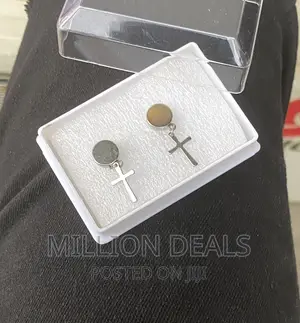Photo - Magnetic Polished Stainless Steel Drop Cross Men’S Earring