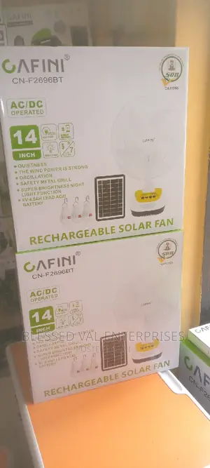 Cafini TABLE 14 Inches Rechargeable Solar Fan