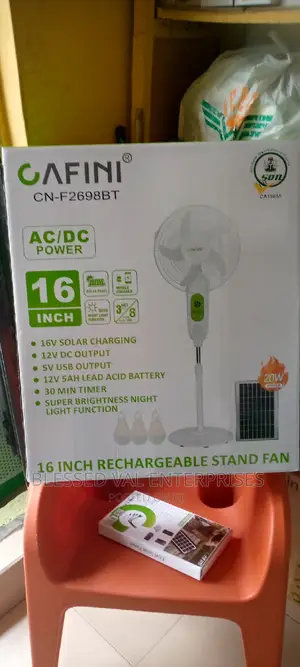 Cafini Ac/Dc Solar 16 Inches Rechargeable Stand Fan