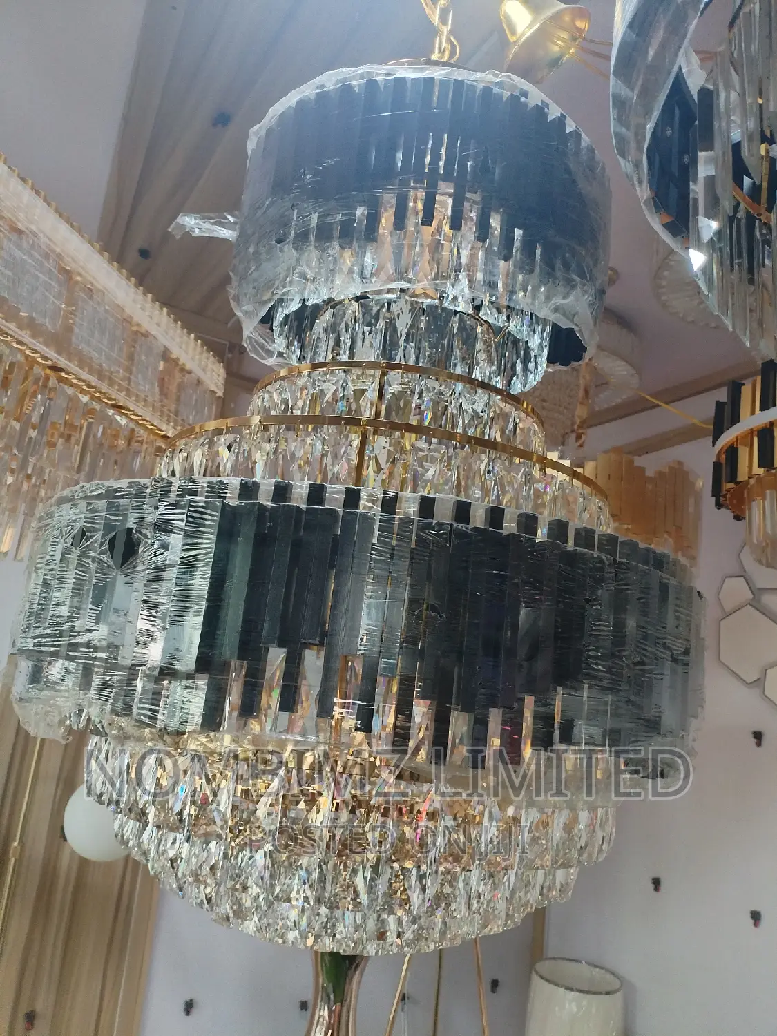Gold and Black Crystal Chandelier