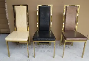 Classic Gold Frame Pure Skin Leather Dining Chair's