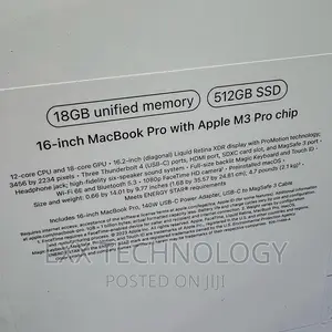 New Apple MacBook Pro 2023 M3 Pro 16-Inch 18GB Apple M3 Pro SSD 512GB