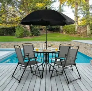 Umbrella, Table and Four Chairs