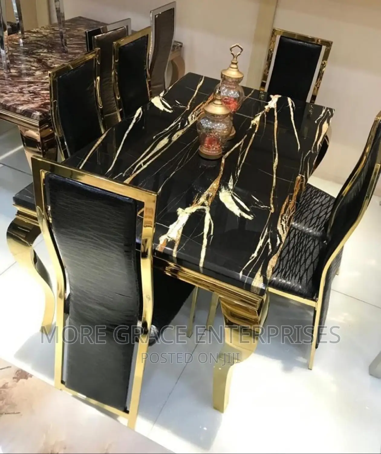 Dining Set by 6 Seater, Mixed Black Gold Colour.