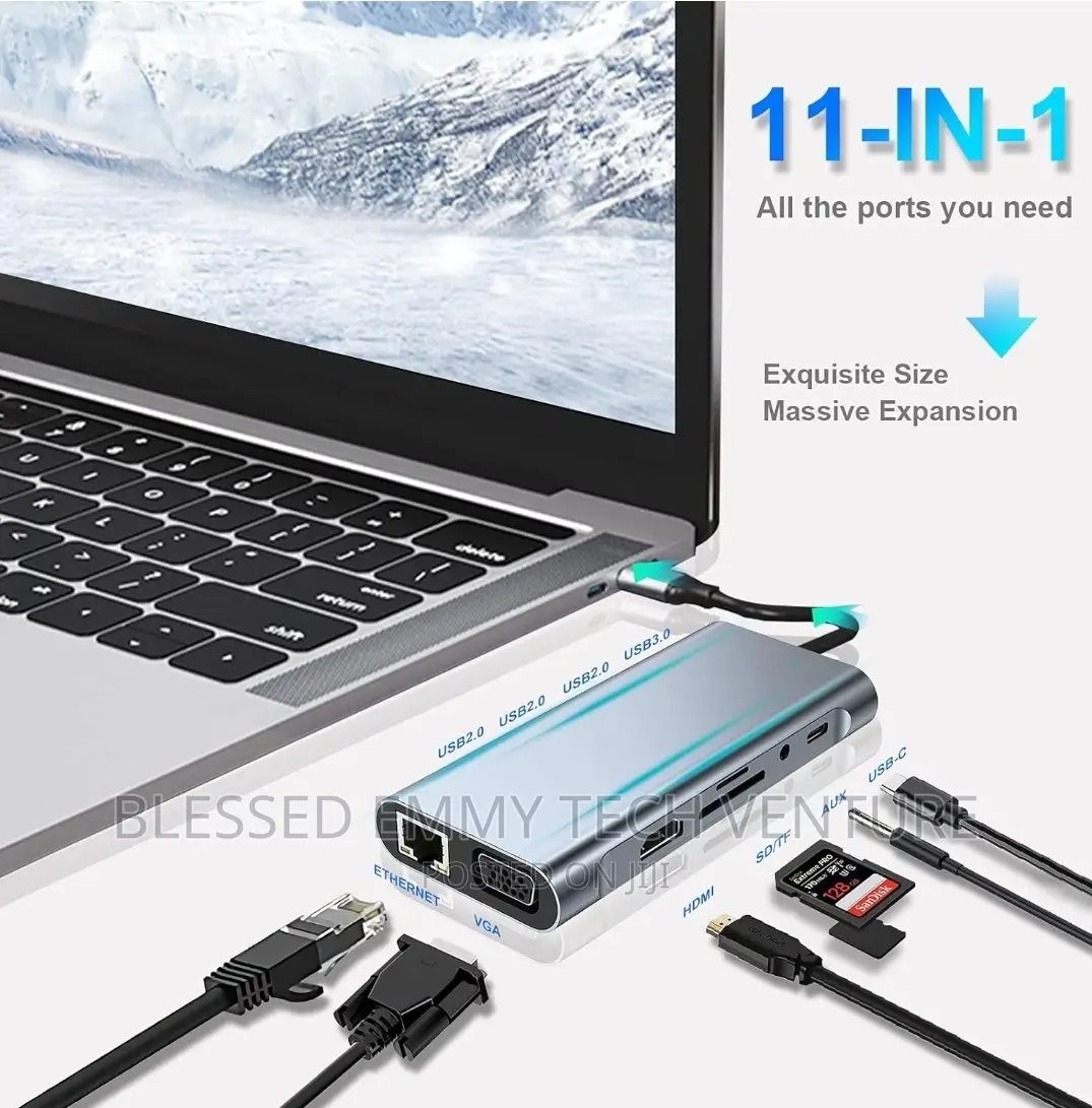 11 in 1 Dongle With HDMI, VGA, Type C PD, USB3.0,
