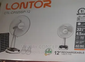 Lontor 12" 3-in-1 Solar Table Rechargeable Fan+Panel+2-Bulbs