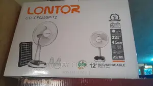 Lontor 12" 3-in-1 Solar Table Rechargeable Fan+Panel+2-Bulbs