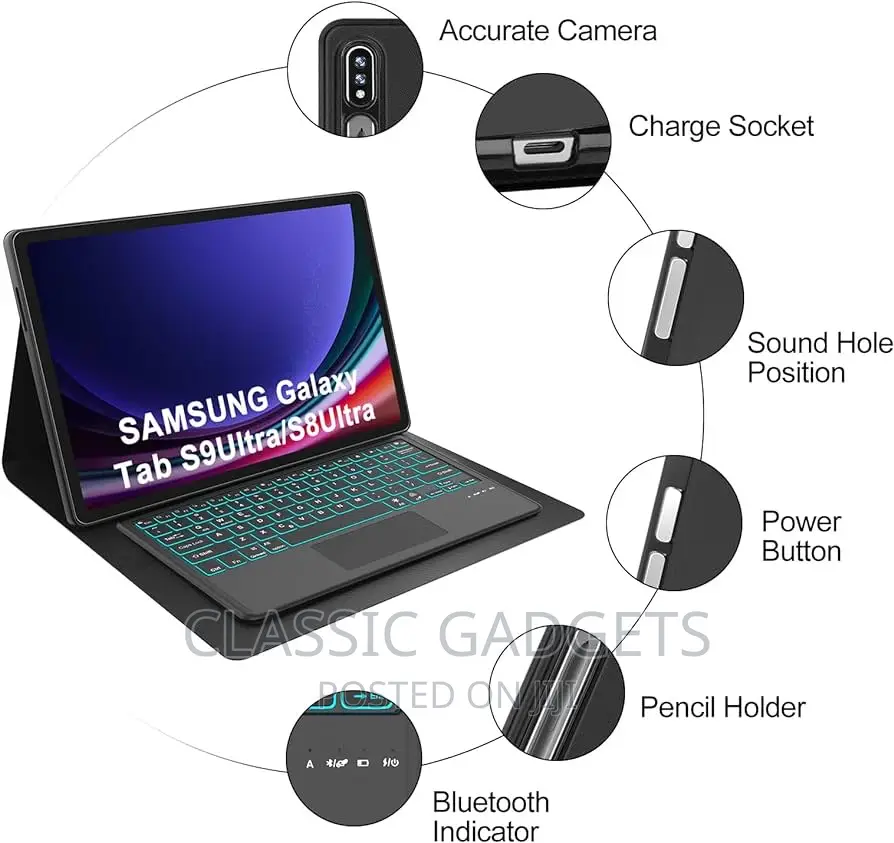 Bluetooth Backlit/Touchpad Keyboard for Galaxy Tab S9 Ultra