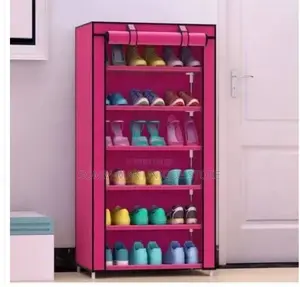 Shoe Rack With Fabric Cover- 6 Layer-Pink