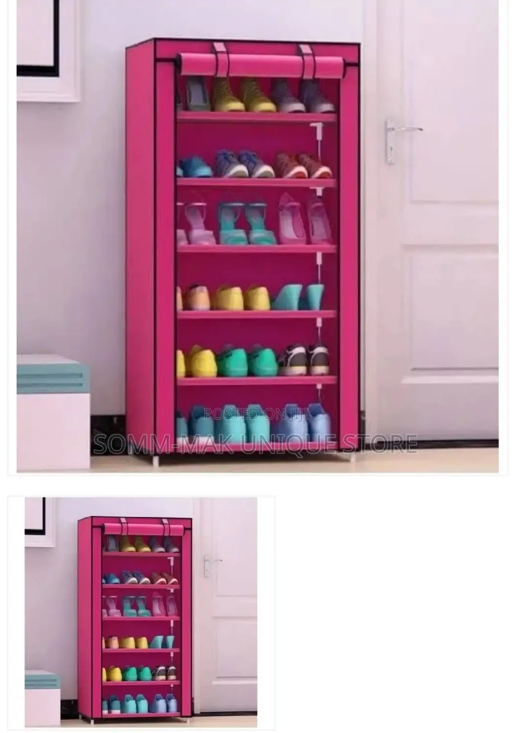 Shoe Rack With Fabric Cover- 6 Layer-Pink