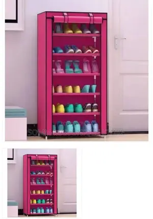 Shoe Rack With Fabric Cover- 6 Layer-Pink