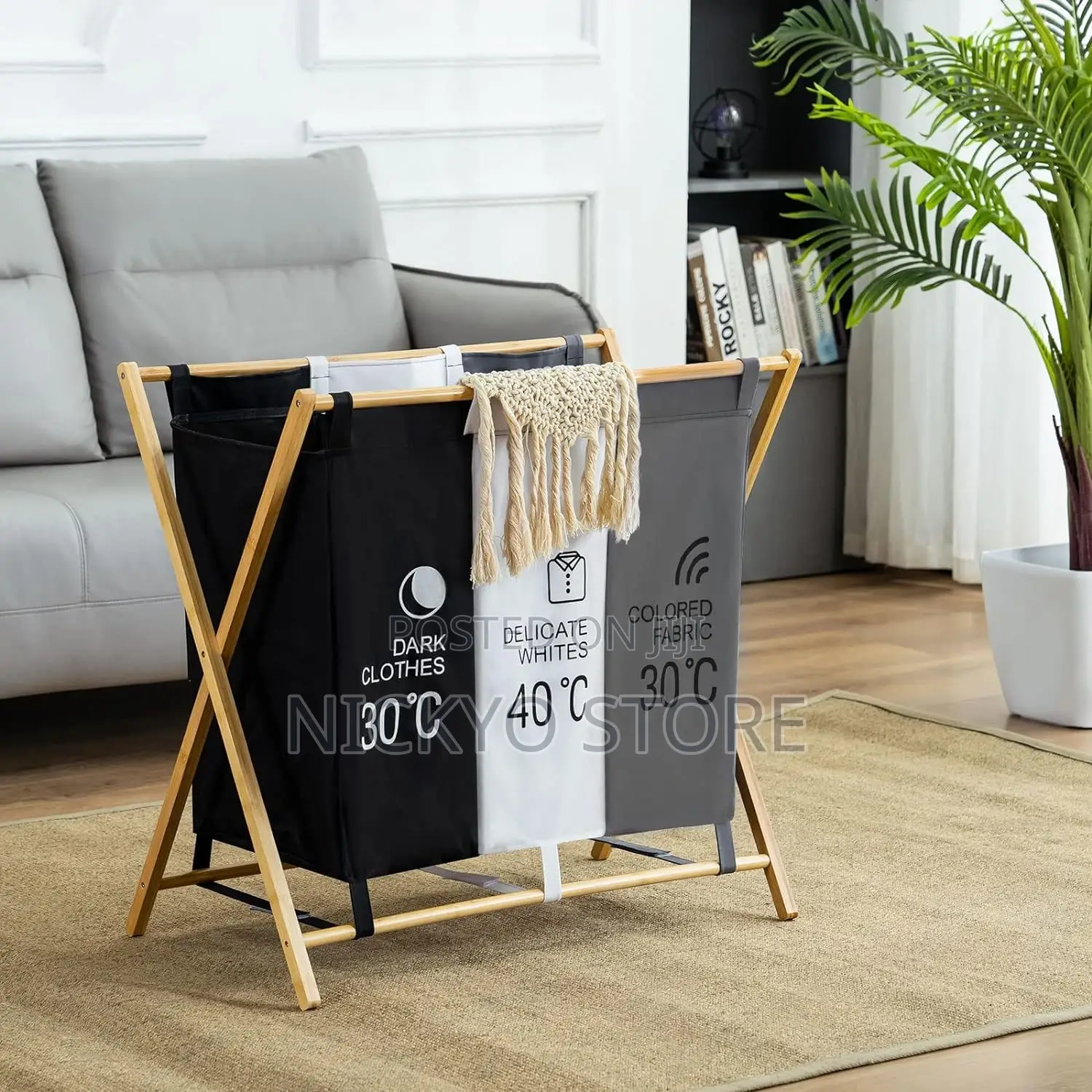 145liters Waterproof Laundry Basket With 3 Compartments