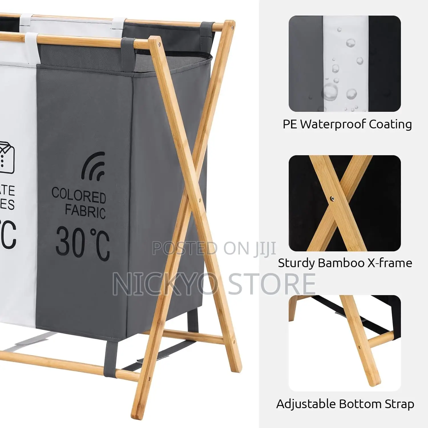 145liters Waterproof Laundry Basket With 3 Compartments