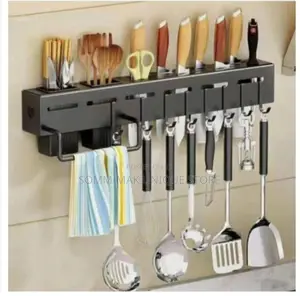 Wall Mounted Knife Cutlery Holder Rack With Hooks