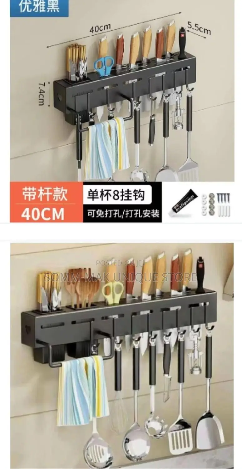 Wall Mounted Knife Cutlery Holder Rack With Hooks