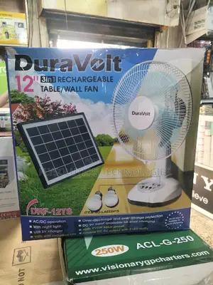 Duravolts 12 Inches Solar 3-1 Rechargeable Table Fan