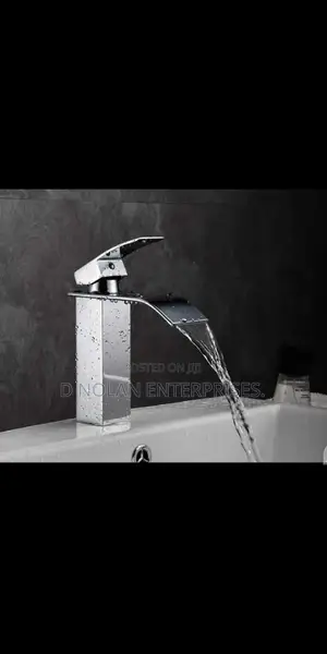 Sliver and Black Water Fall Basin Mixer