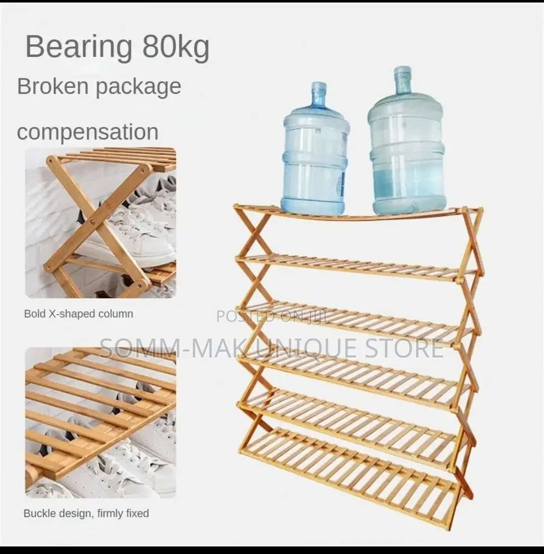 Foldable Shoe Rack - 6 Layer - Bamboo
