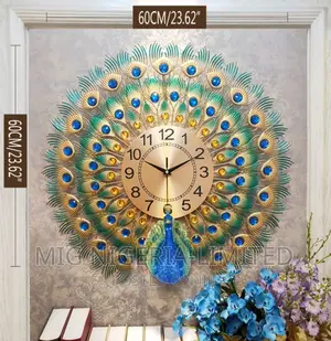 Photo - Peacock Wall Clock Design With Torch Blue Gold Decor