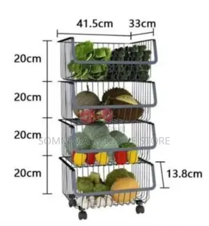 4 Tier Chrome Fruit Vegetable Trolley Rack With Wheels