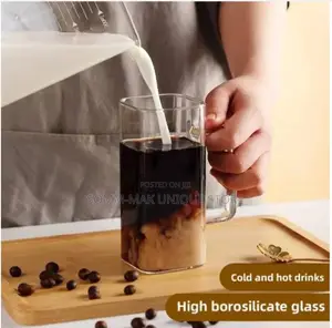 Square Glasses Cup With Bamboo Lid and Straw Colored Handle