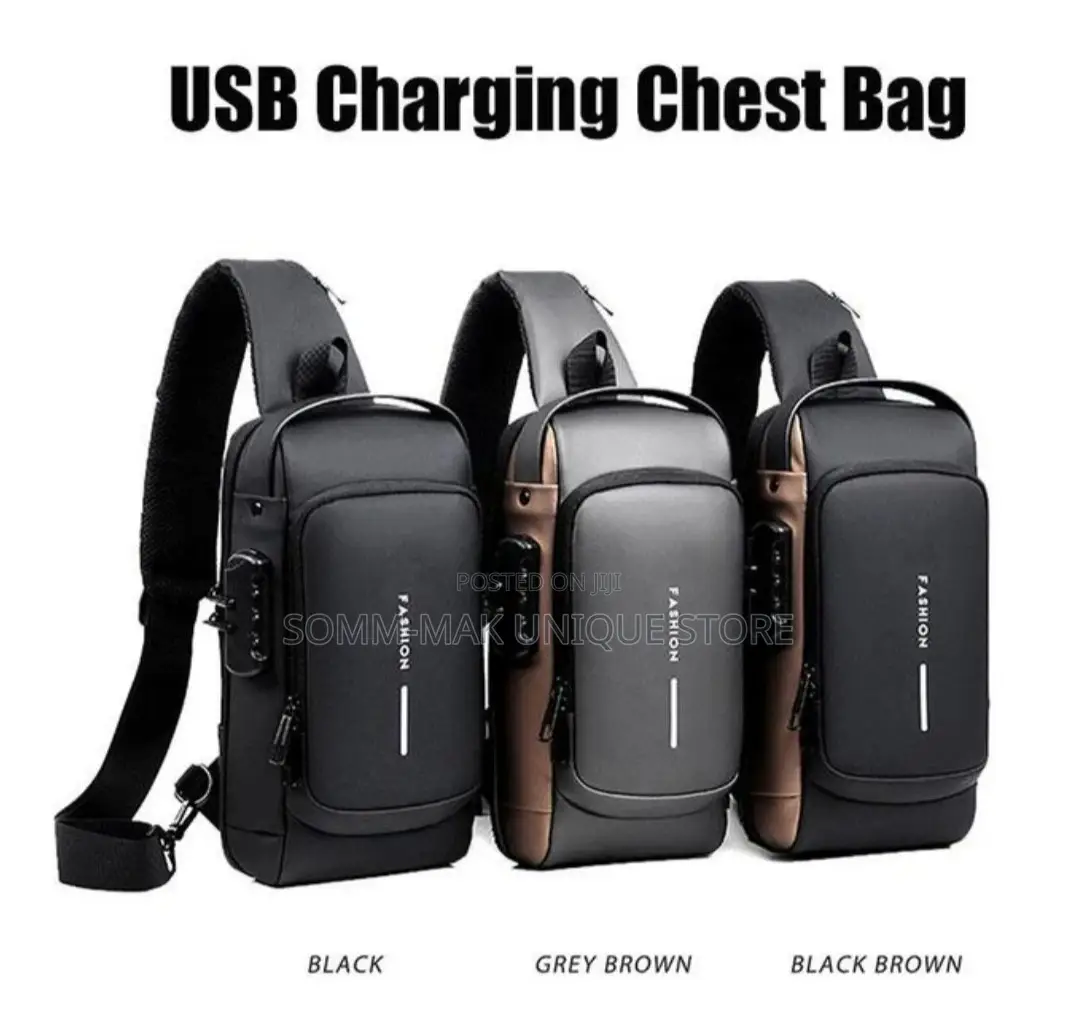 USB Charging Men Crossbody Bag -Waterproof Chest Bag