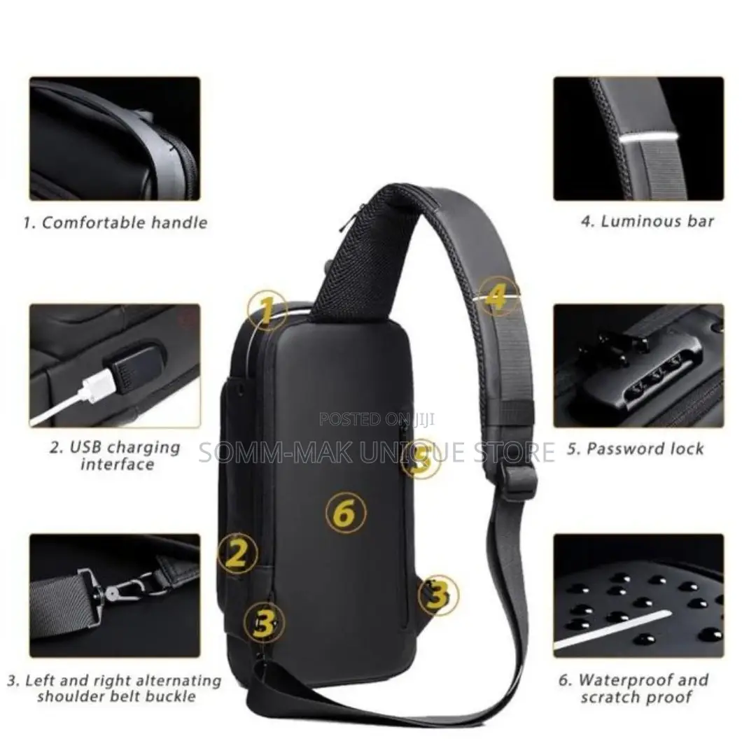 USB Charging Men Crossbody Bag -Waterproof Chest Bag