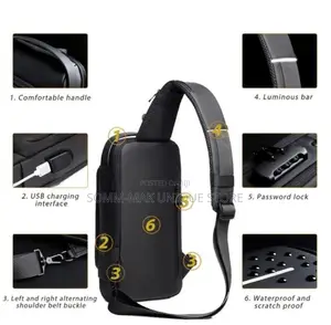 USB Charging Men Crossbody Bag -Waterproof Chest Bag