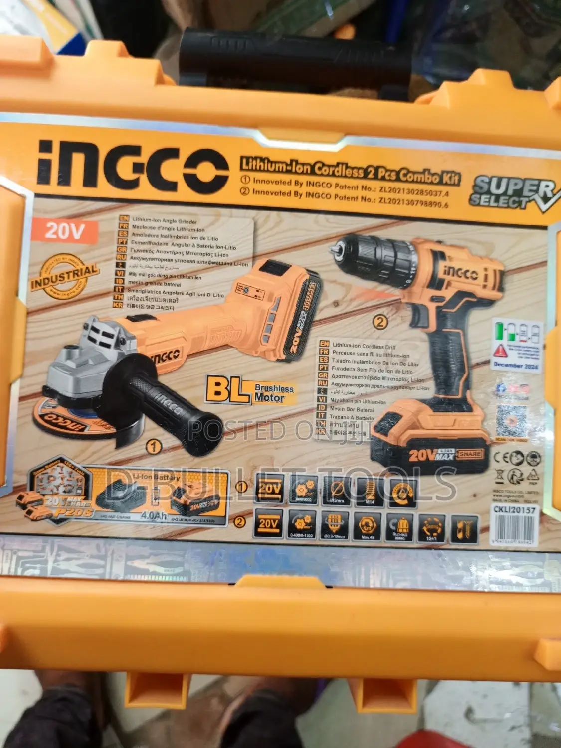 Ingco Combo Kits Grinder and Batteries Drill 20v