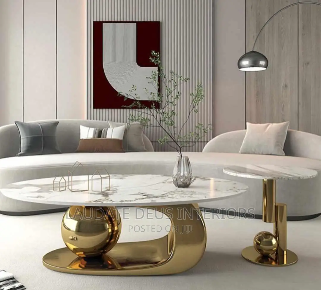 Classic Designed Marble Top Center Table With 1 Side Stool