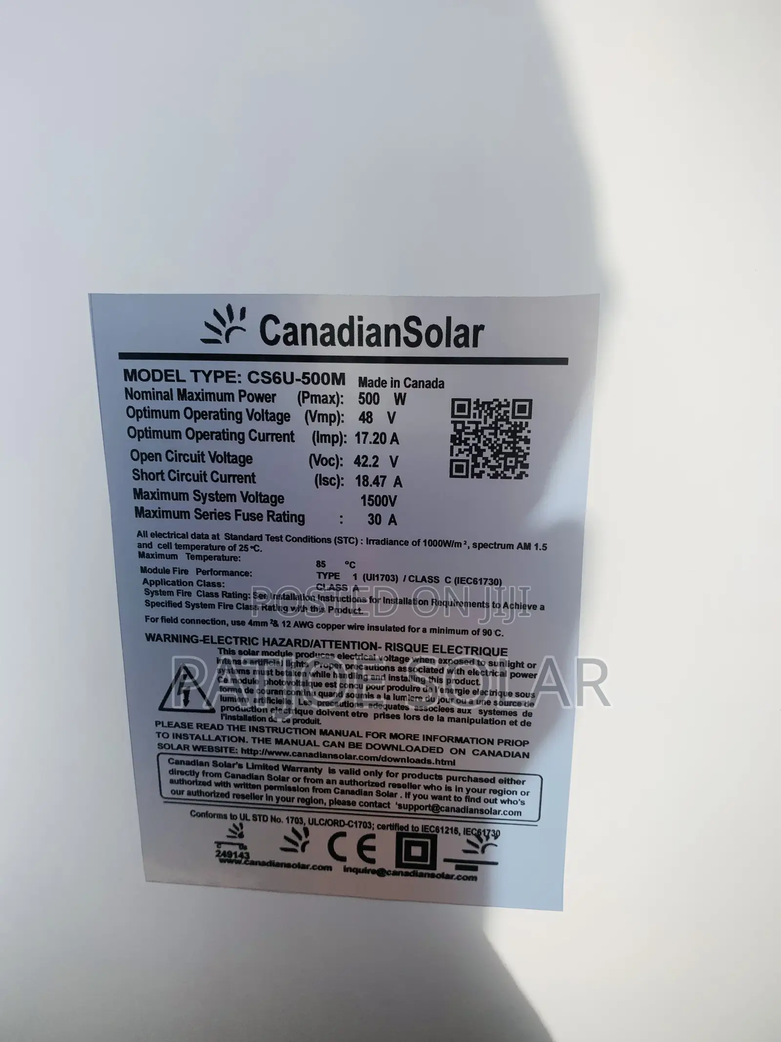 500watts Canadian Solar Panel 120cells