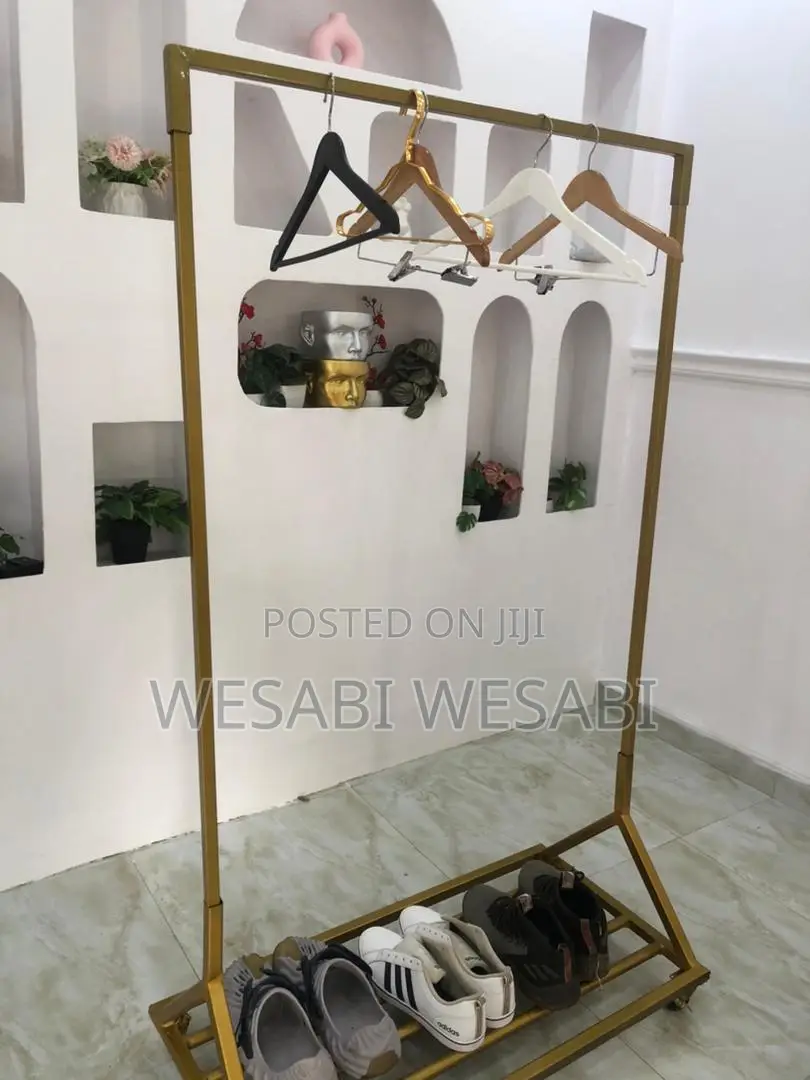 Mobile Cloth Rack With Wheels (Gold Colour)