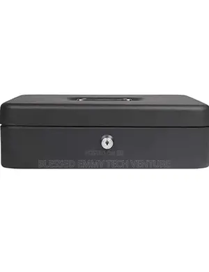 Metal Cash Box With Money Tray and Lock, Black Cash