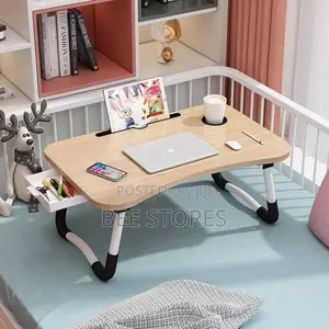 Foldable Bamboo Wooden Laptop Table With Side Drawer