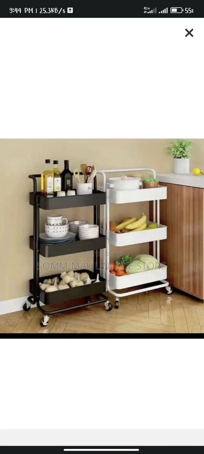 A S Trolley Cart Storage Rack With Wheels - 3 Tier