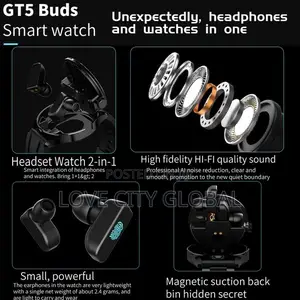 Gt5 Buds Smartwatch Bracelet 2in1 Wireless Earbuds, Sports