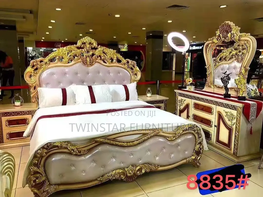 New Modern Royal Bed With Side Drawers Mirror