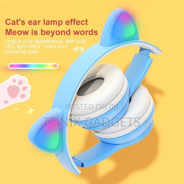 Cat Ear Headphones With Led, Microphone Excellent Audio