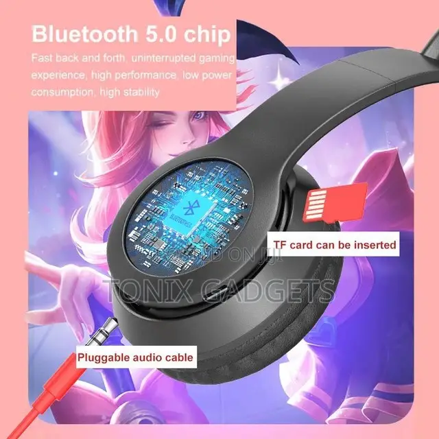 Cat Ear Headphones With Led, Microphone Excellent Audio