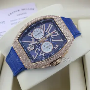 Luxury Frank Muller Wristwatch Genuine Leather Rosegold Iced