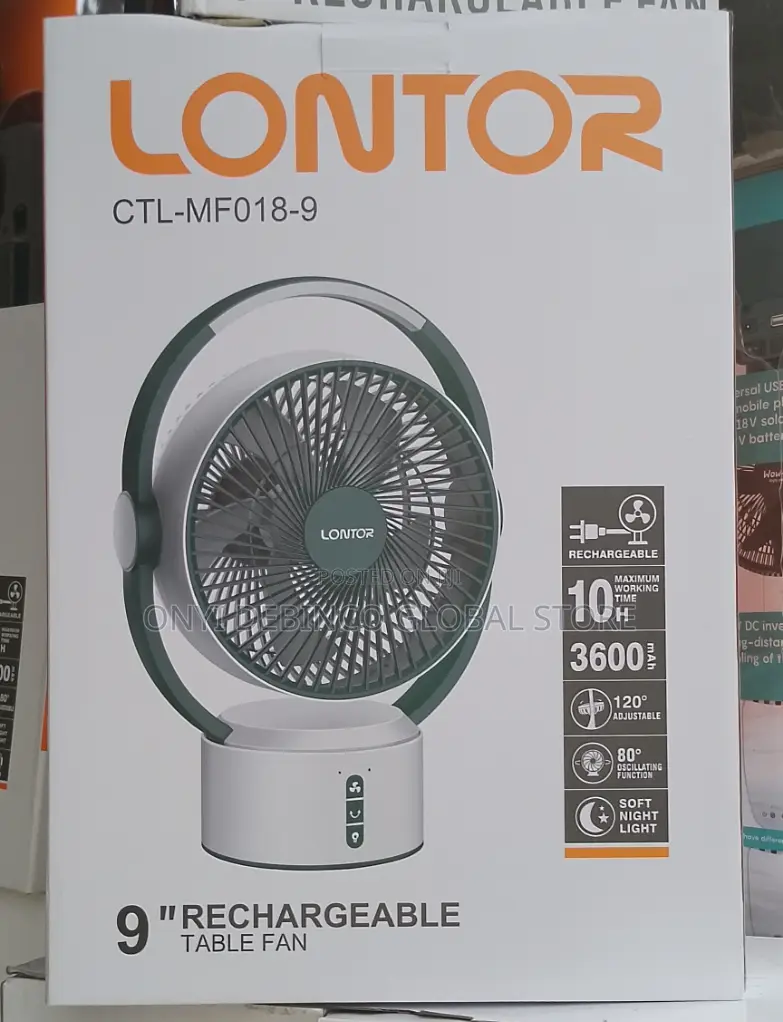Lontor 9 Inches Portable Rotating Table Fan With Night Light