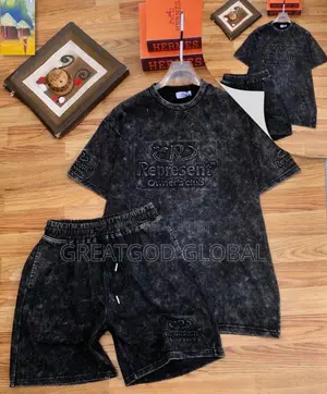 Heavyweight Acid Wash T Shirt With Shorts Summer Twin Set.